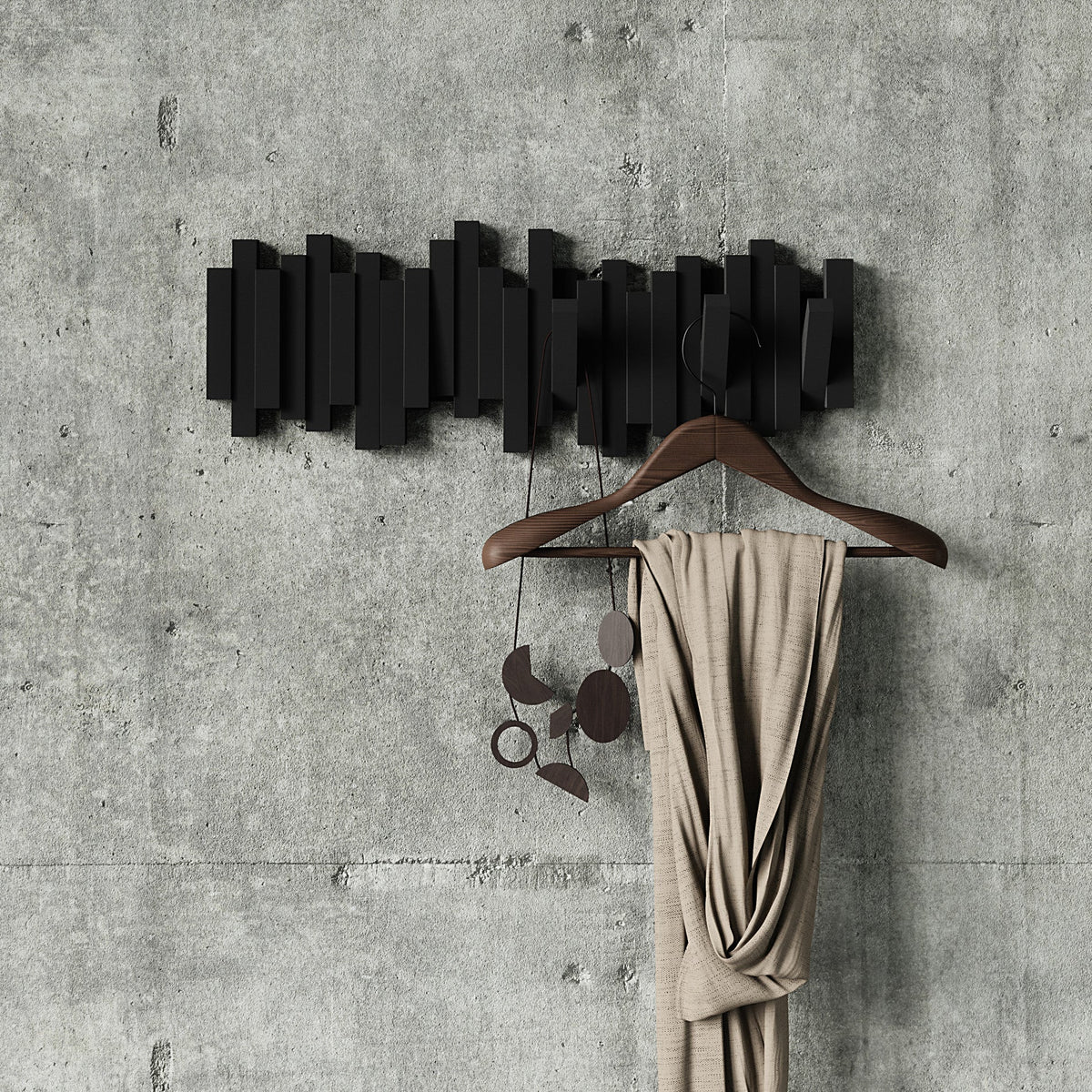 Appendiabiti da Parete a Scomparsa Sticks – Nero 5 Ganci Umbra