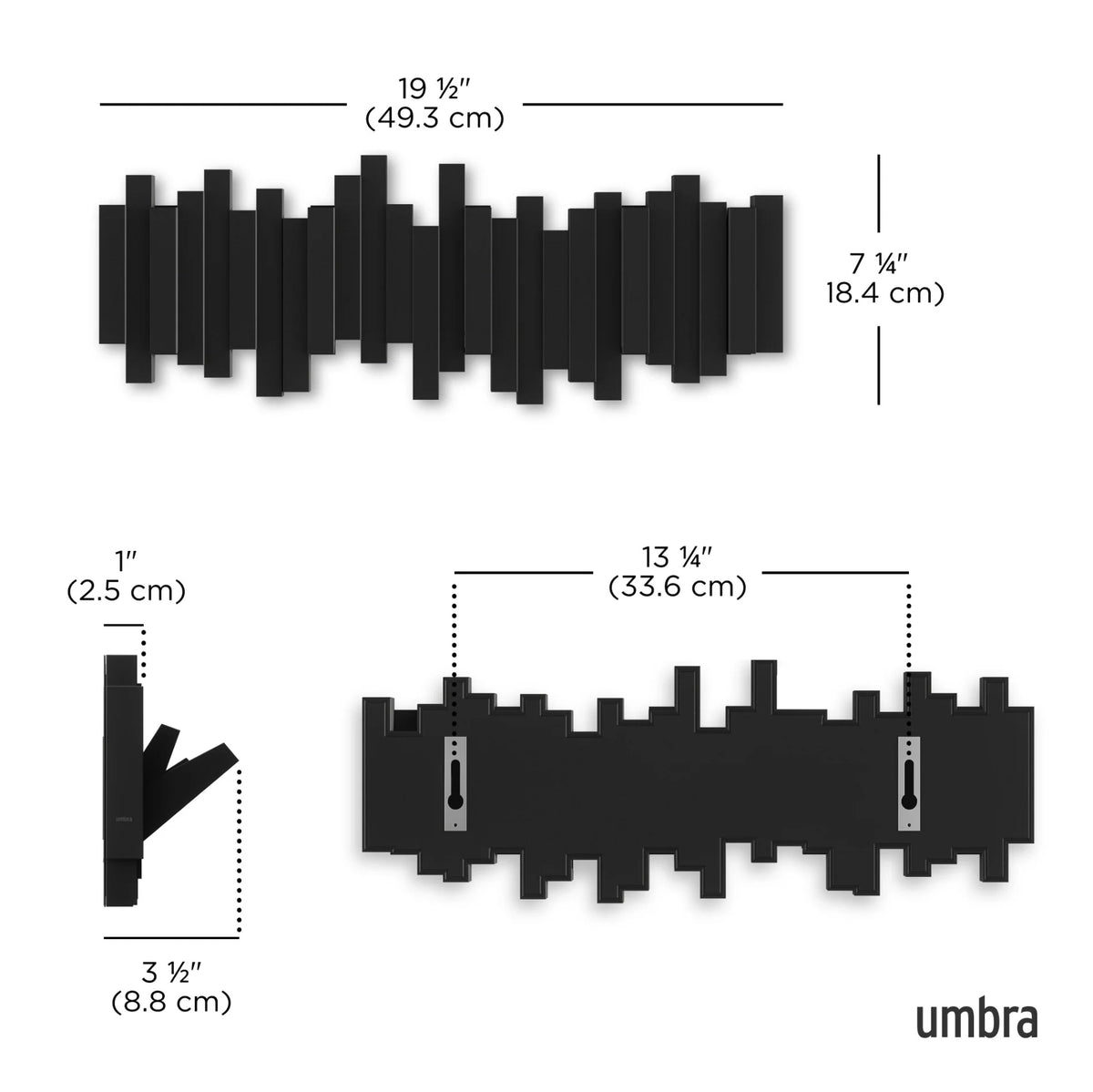 Appendiabiti da Parete a Scomparsa Sticks – Nero 5 Ganci Umbra