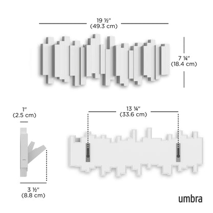 Appendiabiti da Parete a Scomparsa Sticks – Bianco –  5 Ganci Umbra